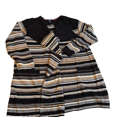 Cárdigan Isaac Mizrahi Live para mujer a rayas en cascada frente abierto neutro talla M nuevo con etiquetas Foto 1 de 4