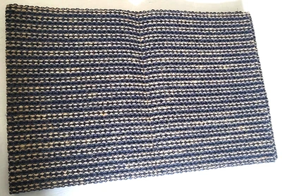 BRAIDED TABLE RUNNER NATURAL JUTE & NAVY 72" Rustic COUNTRY & COTTAGE CORE Mint - Image 1 of 3