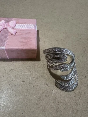 Anello Fascia Larga Argento 925 E Zirconi Bianchi E Rosa 10.6GR 16.7MM - Immagine 1 di 3