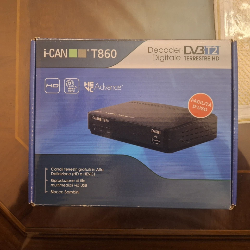 i-CAN T860 - DECODER DIGITALE TERRESTRE HD DVB-T2, USB, HDMI, PARENTAL CONTROL - Immagine 1 di 2