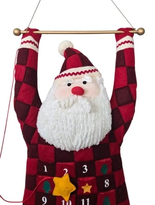 Santa Claus Hanging Fabric Plush Christmas Holiday Advent Countdown Calendar 28" - Image 1 of 4