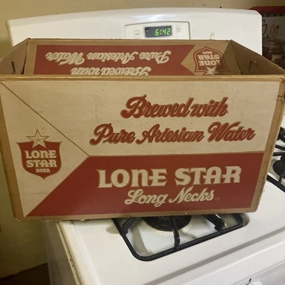Caja de cartón botella de cerveza vintage Texas Lone Star cuello largo 24 Foto 1 de 4