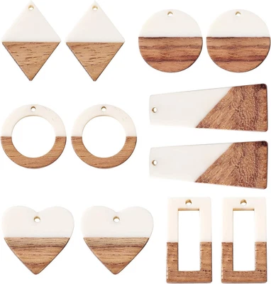 12Pcs смолы деревянные подвески 6 стилей прямоугольник ромб плоский круглый геометрия Vinta - Изображение 1 из 4