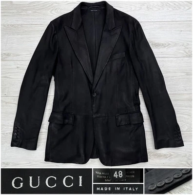 Blazer Chaqueta De Colección Gucci X Tom Ford Negro Solapa Pico Cuero, 38R 48R 38L 48L Foto 1 de 4