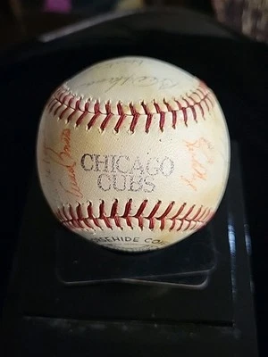  1967 Chicago Cubs team signed Baseball 26 Signatures Santo, Jenkins, Banks JSA  - Image 1 of 4