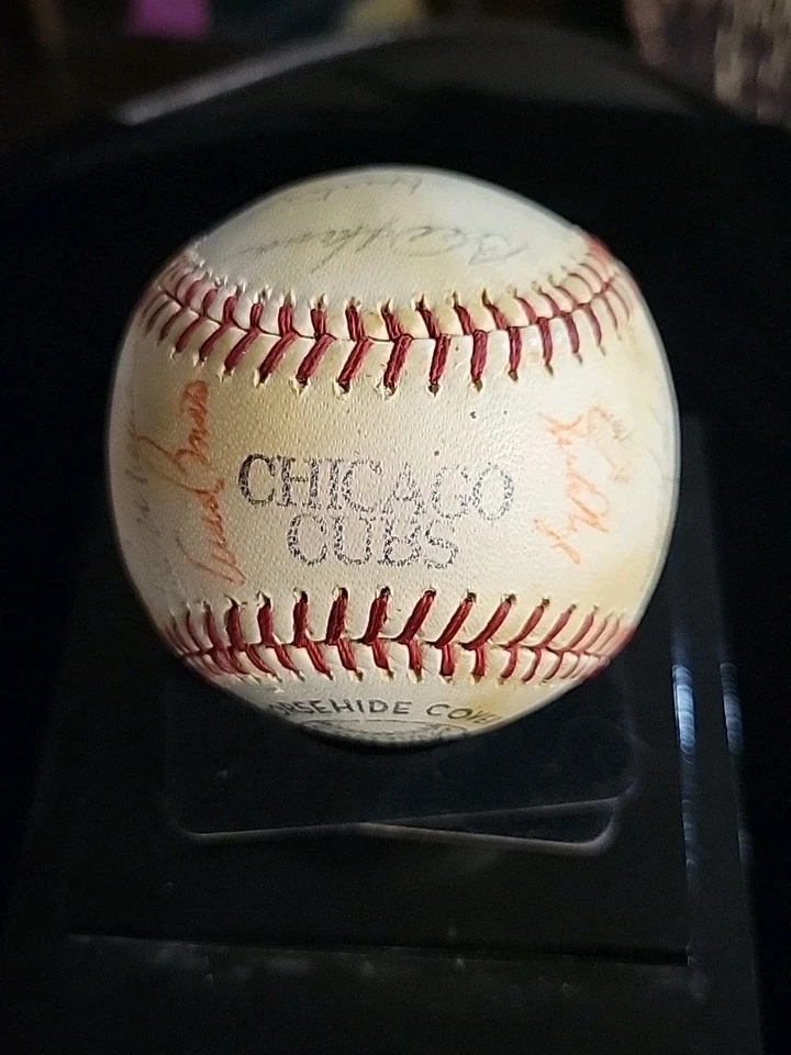  1967 Chicago Cubs team signed Baseball 26 Signatures Santo, Jenkins, Banks JSA  - Image 1 of 4