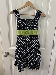 My Michelle Girls Dress Green Ribbon Waist Black & White Polka Dot Sz 16 - Picture 1 of 3
