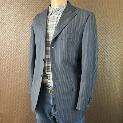 Mabro Italian Suit Men 42R Blue Pinstripe Super 120’s Loro Piana Italy Blazer - Image 1 of 4