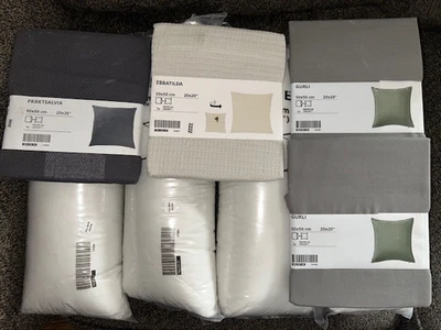 IKEA Lote de 4 Inserciones de Cojín de Almohada y Fundas Gris Oscuro y Crema 20"x20" NUEVO Foto 1 de 4