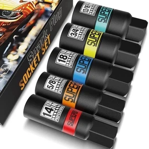 Juego de enchufes de bujía de 5 piezas unidad de 3/8 pulgadas pared delgada de 6 puntos 14 mm 18 mm - Imagen 1 de 5