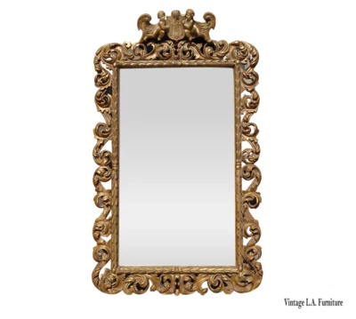 Oversized 76"Tall Gold Wall Mantle Mirror Louis XVI Rococo Antiqed Cherub Angel - Image 1 of 4