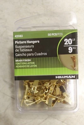 42083 Hillman acero estándar chapado en latón 20 lb. Paquete de 5 paquetes de colgadores de fotos de 50 unidades Foto 1 de 2