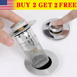 2 in 1 Bathroom Sink Plug Stopper Wash Basin Core Bounce Pop Up Drain Filter US - Picture 1 of 13