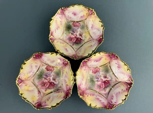 3 ATQ RS Prussia Red Mark Pink Poppy Floral Pentagonal Jam Bowls Dishes 5.5'' - Picture 1 of 15