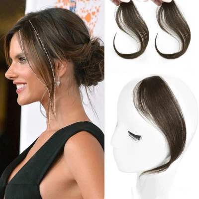 Extensión de cabello humano frontal marrón claro 2 piezas flequillo frontal medio lateral flequillo clip Foto 1 de 4