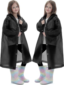2 Pack Raincoats Kids Boys Girls Reusable Rain Ponchos with Hood and Sleeves Rai - Picture 1 of 12
