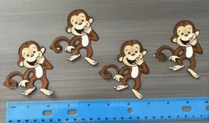 4 Monkey Pre-Cut Iron on Fabric Appliques - Picture 1 of 1