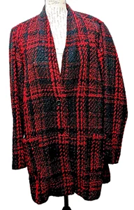 Lane Bryant Long Blazer Plus 22/24 Red Black Plaid Career Desk to Dinner - Picture 1 of 9