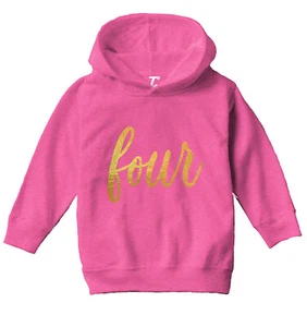 Gold Foil Birthday - Four Party Present Fun Years Old Toddler/Youth Hoodie - Picture 1 of 12
