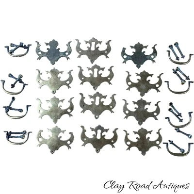 antique Period chippendale batwing brass  18th hardware plates  escutcheons bail - Image 1 of 4