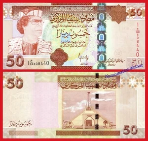 LIBIA LIBYA 50 Dinars dinares Gadafi 2008 Pick 75 SC / UNC - Imagen 1 de 1