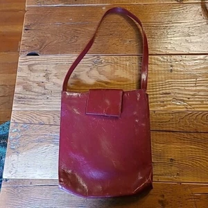 Hobo International Shiny Red Leather Purse Magnetic Clasp Strap Bag Shoulder - Picture 1 of 11