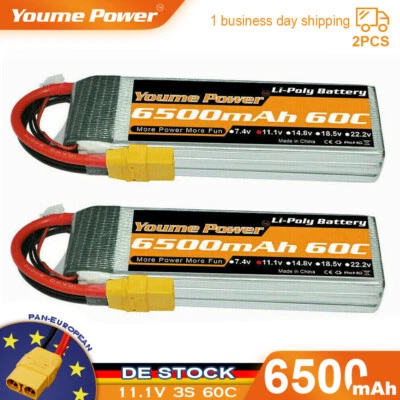 2Stück 11,1V 3S 6500mAh 60C Lipo Akku XT90 für RC Hubschrauber Car Quad Drohne - Bild 1 von 4