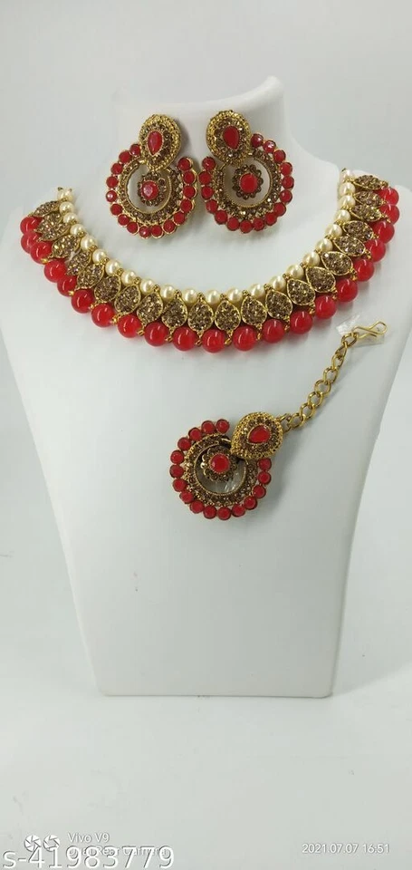 Conjunto de collar de joyería de ágata nupcial de moda chapado en oro de Bollywood de diseñador indio Foto 1 de 1