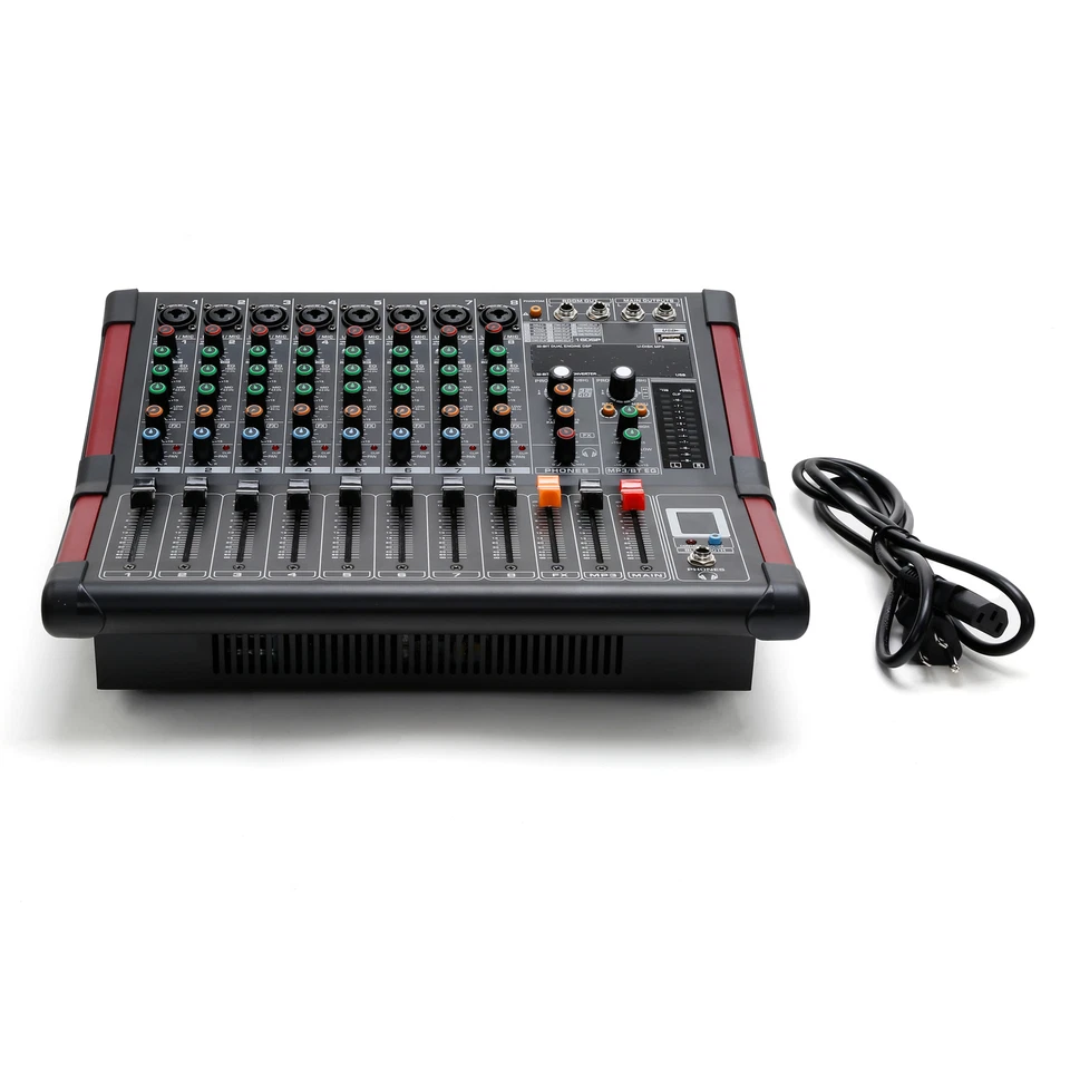 8 Channel Amplifier Power Mixer Bluetooth TRS Audio Mixing w/ USB Slot 16DSP New - Image 1 of 4