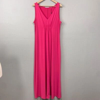 Tahari Hot Pink Maxi Dress Size XL Jersey Empire Waist Barbiecore Minimalist - Image 1 of 4