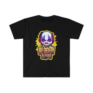 BLOODY BUFFOON DEMON CLOWN ZOMBIE EVIL PAGAN Unisex Softstyle T-Shirt - Picture 1 of 5