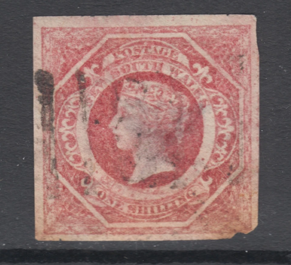New South Wales Sc 31b used. 1854 1sh rose vermilion QV definitive, spacefiller Foto 1 de 1