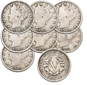 Set of 7 Barber Liberty "V" Nickels Random Dates Grab Bag 5c Coins FREE SHIP - Picture 1 of 1
