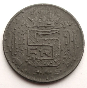 BELGIUM 5 FRANCS 1945 KM#129.1 Extremely Rare Dots Error. 1M7.2 - Picture 1 of 3