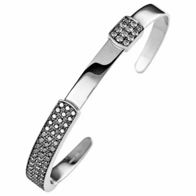 Men's White & Black Cubic Zirconia With 925 Sterling Silver Cuff Bangle Bracelet - Image 1 of 4