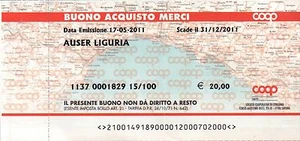 BUONO ACQUISTO MERCI COOP - AUSER LIGURIA - 20 € -   C5-966 - Foto 1 di 2