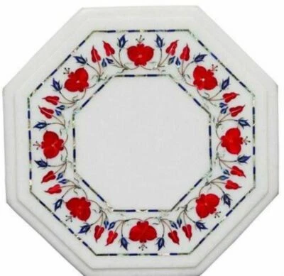 18" White Marble Table Top Coffee Corner Inlay Malachite Inlay Decor antique C1 - Image 1 of 4