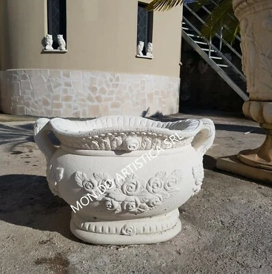 VASO ORCIO FIORIERA OVALE PER PIANTE FIORI DA ESTERNO GIARDINO IN CEMENTO  MARMO - Immagine 1 di 4