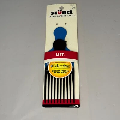 Vintage Scunci Lift Wide Tooth Pick Combs Blue & Black Microban 2004 New - Image 1 of 4