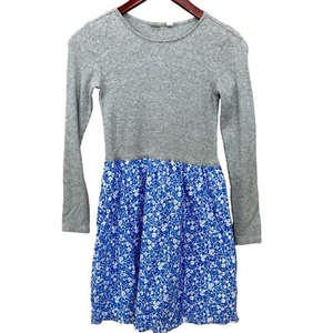 Gap Kids Dress Girls XXL Gray Blue Classic Thermal Rib Floral School Pullover - Picture 1 of 10
