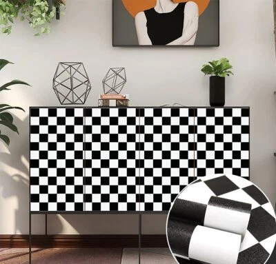 Black and White Contact Paper Checkered Peel and Stick Wallpaper 17.7x78.7'' - Image 1 of 4