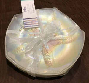 STARFISH 8” GLASS SALAD PLATES - AKCAM COASTAL LIVING IRRADESCENT SET OF 4 - Picture 1 of 4