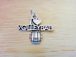Dije de Voleibol de Plata Esterlina 22x20 mm dice I Love con Voleibol - Imagen 1 de 2