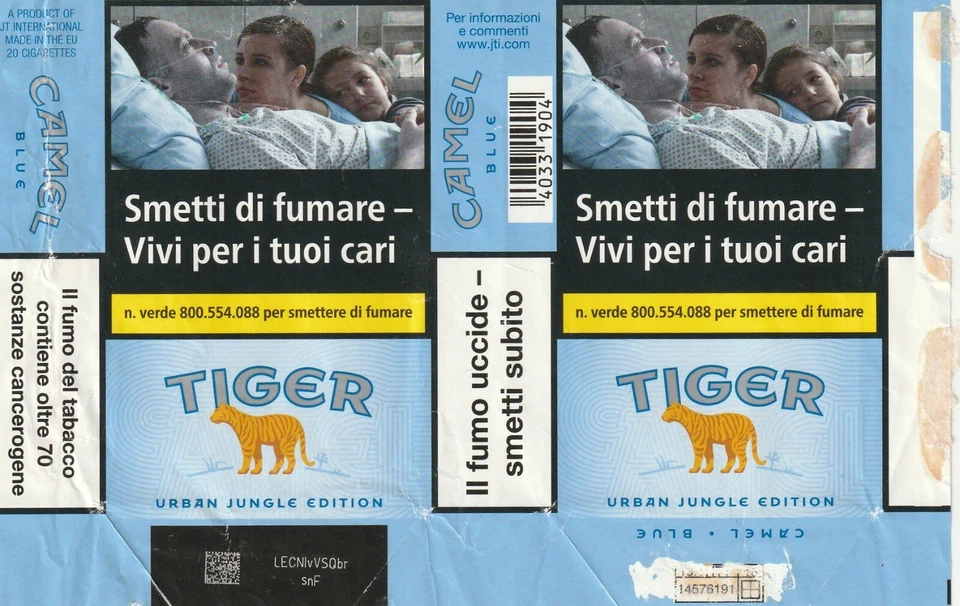 Q1 - Pacchetto Vuoto Aperto Carta Sigarette Camel Blue Jungle Edition TIGER - Immagine 1 di 1