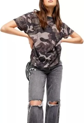 Free People верхний Maybelle футболка черный камуфляж Sz M новый с Ярлыками новый AM12 - Изображение 1 из 2