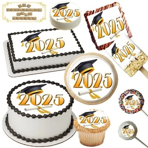 2025 Graduation Traditional Edible Cake & Dessert Toppers ~ 21 sizes available! - Picture 1 of 6