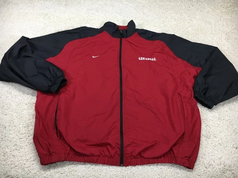 Arkansas Razorbacks Jacket Mens 2XL XXL Red Nike Windbreaker Football Team Logo Cover