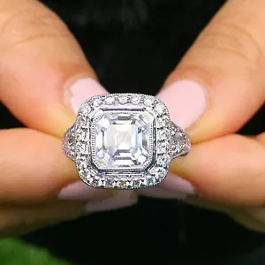 18k White Gold Asscher Cut Diamond Bezel Engagement Ring 3.30ctw H-VS2 EGL USA - Picture 1 of 9