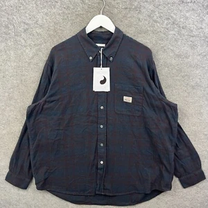 Stussy Hemd Herren mittelblau OUR LEGACY Work Shop übergefärbt kariert Oversized Neu mit Etikett - Bild 1 von 15