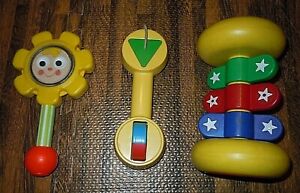 3 Vintage Baby Rattles Toys Fisher Price Flower Johnson Creative Playthings EUC